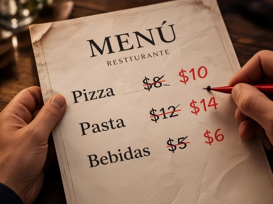 Precios de un menú impreso tachados y corregidos a mano